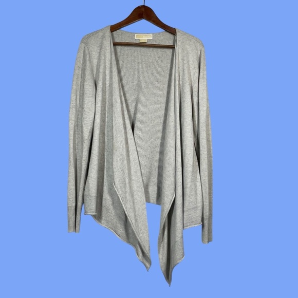 Michael Michael Kors taupe ribbed cashmere angora blend waterfall cardigan XL - Picture 2 of 16